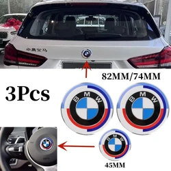 3Pcs 82mm 74mm 45mm Car Front Hood Emblem Logo Rear Trunk Badge for BMW E46 E90 E91 E60 E39 E36 E87 E92 E30 E34 E61 E62 E93 G30