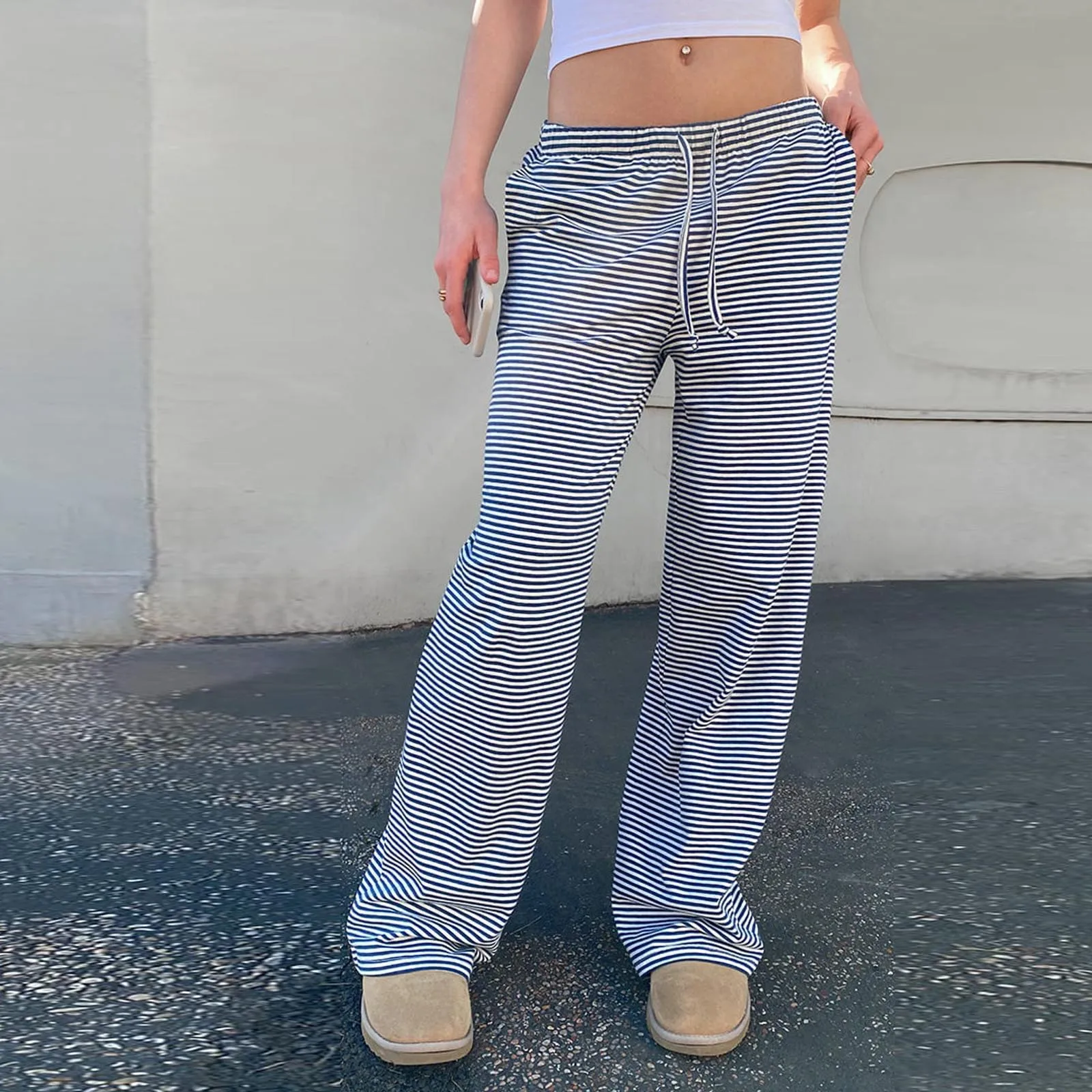 

Y2k Women Wide-Leg Pants Stripe/Zebra Pattern/Leopard Print Drawstring Elastic Waist Trousers Spring Summer Casual Sweatpants