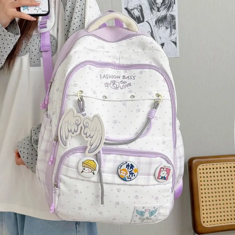 Women Ita Bag Backpack With Angel Wing Charm And Pin Display Kawaii Anime School Travel Daypack Cute Multi Pocket Rucksack sac