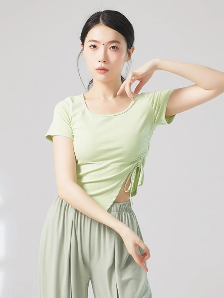 Top da ballo con scollo quadrato e orlo irregolare per balletto classico, abbigliamento da palcoscenico, camicia da donna con coulisse in tinta unita