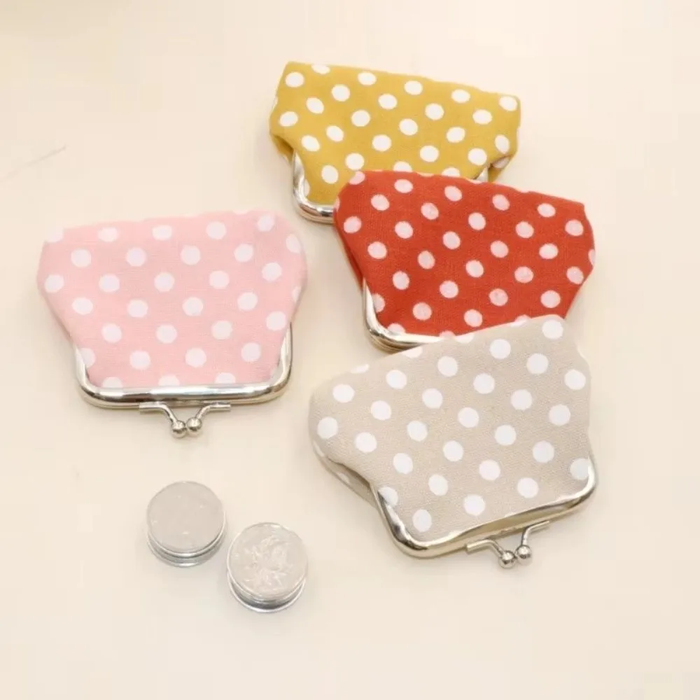 Kiss Lock Closure Polka Dot Coin Purse Compact Lightweight Kiss Lock Coin Purse Multifunctional Square Shape Travel Cosmetic Bag