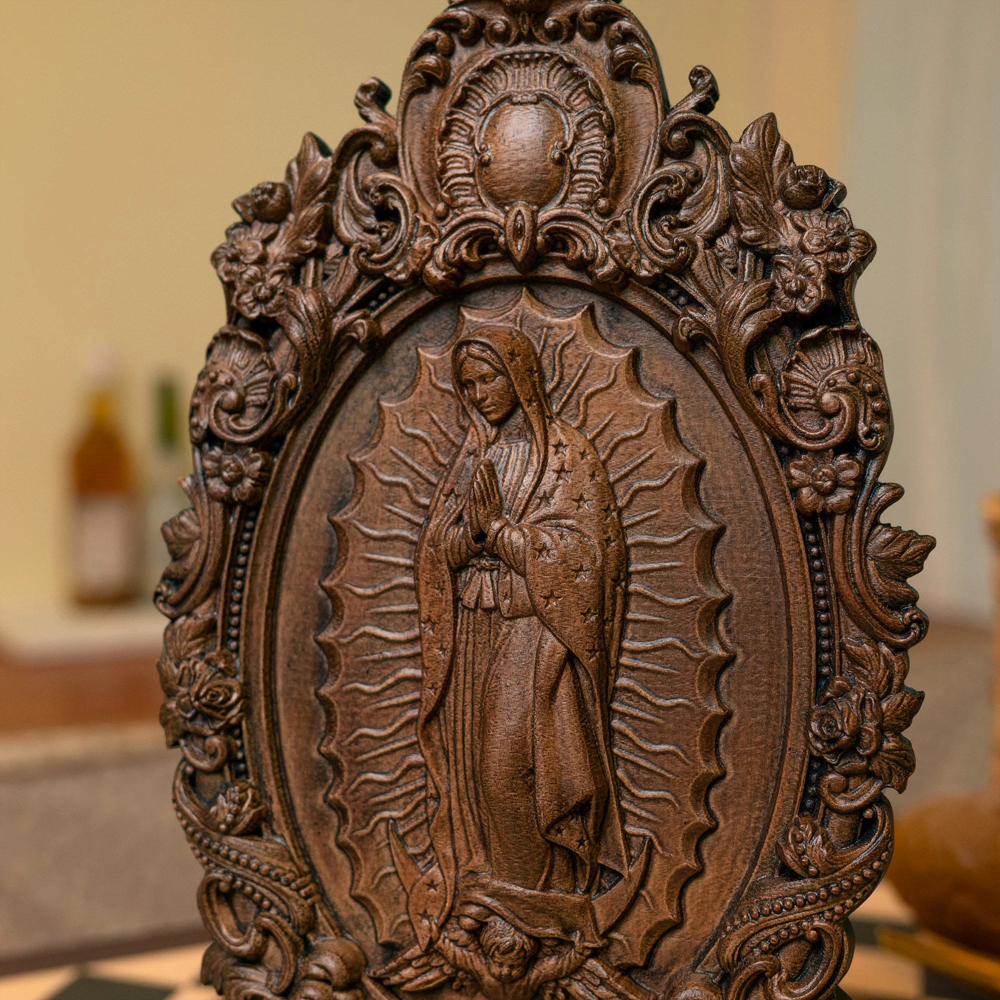 Maagd Maria van Guadalupe Standbeeld, Katholiek Icoon, Religieus figuur, Madonna, Christelijk, Kerk, Muurdecoratie, Kunst