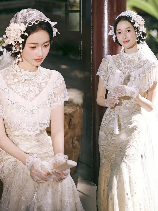 

Retro Lace Wedding Dress Photography Studio Theme New Style Chinese Garden Wedding Photoshoot High-End Sensation Republic of ...