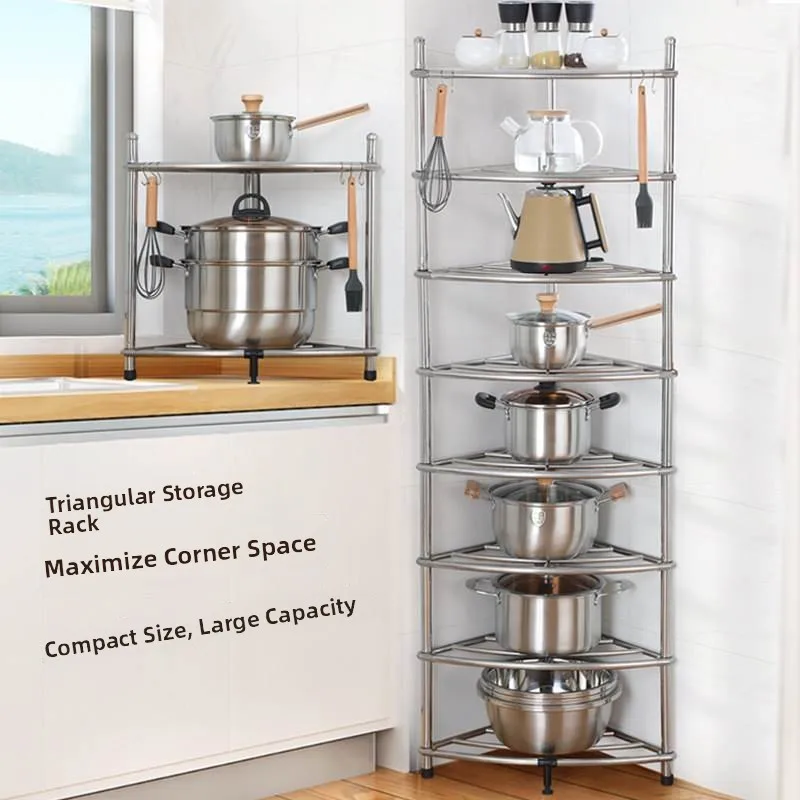 

Многоярусная напольная подставка-органайзер из нержавеющей стали для кухонных принадлежностей, экономящая пространство в доме