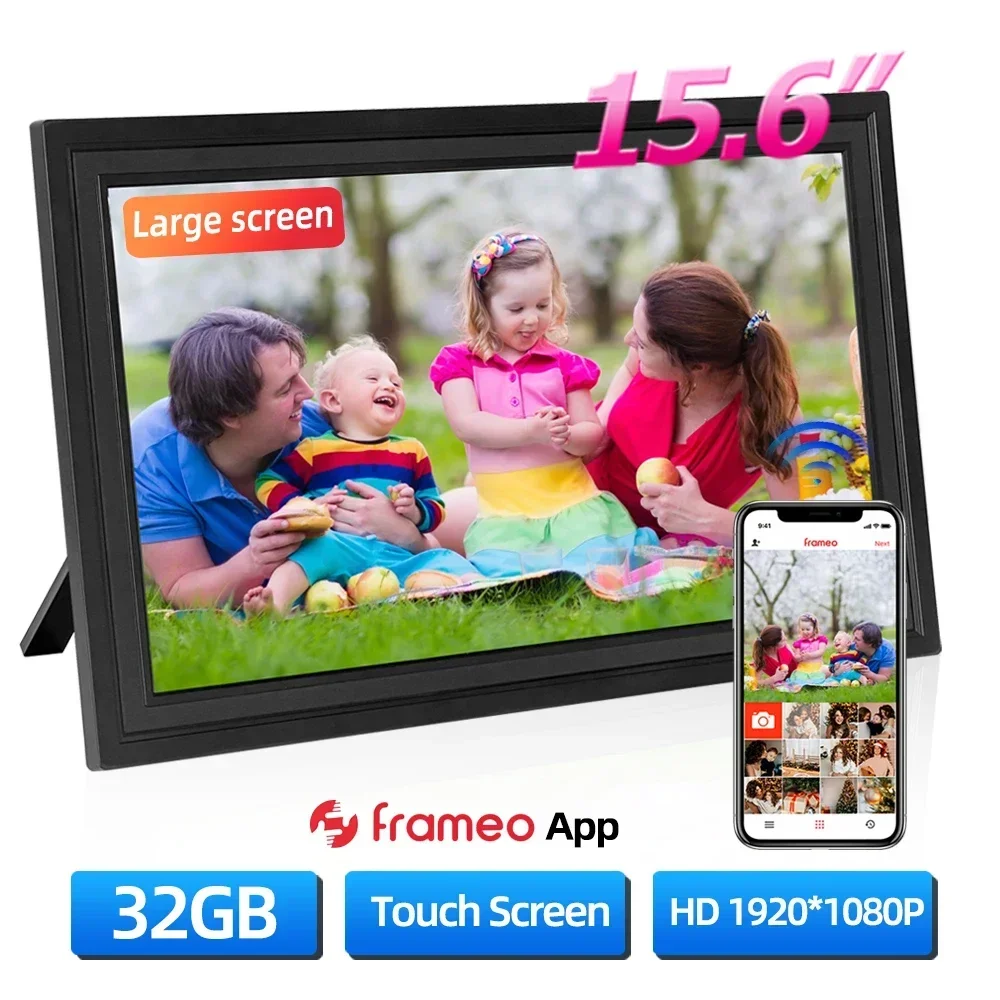 15.6 Inch WiFi Digital picture frame 32GB Large Touch screen Digital Photo Frame 1920 * 1080 IPS Auto-Rotate Frameo App