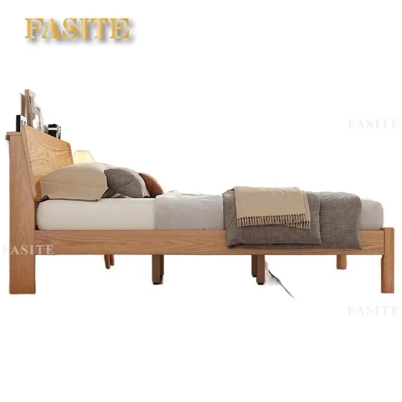 Solid Wood Bed Frame 1.8m Double Modern Simple Master Bedroom Furniture Rubber Wood Large Platform Bed Sturdy No Noise Easy