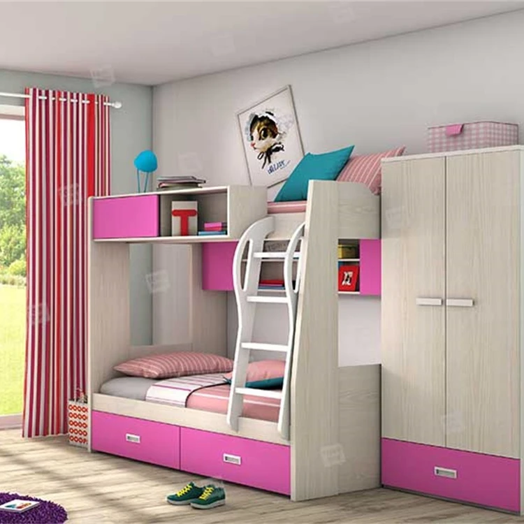 *Children's Furniture with Lockers Bedroom Set with Double Drawer Hanging Ladder Bunk Bed