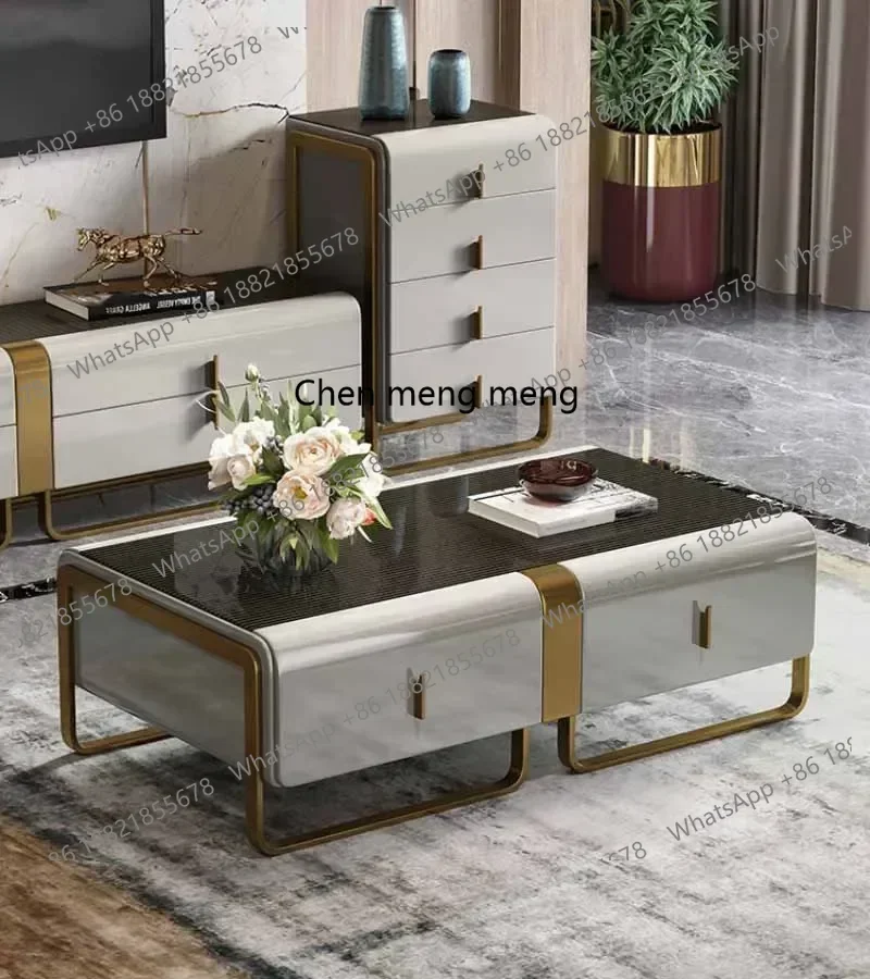 

D182Light luxury painted coffee table, living room, marble, postmodern rectangular high-end TV cabinet combination