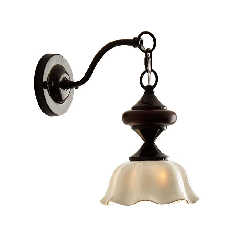 French medieval bedside wall lamp light luxury retro wall lamp cream wind aisle bedroom living room ceramic wall hanging lamp