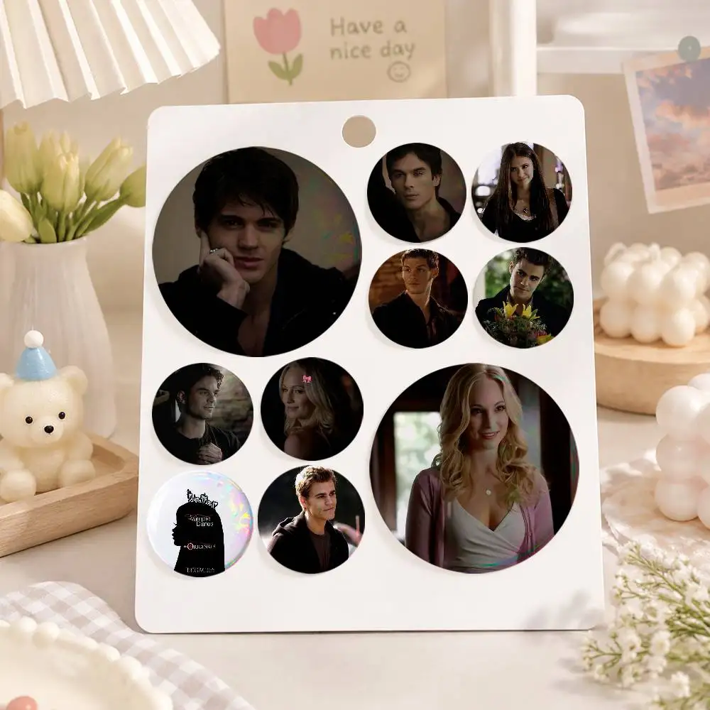 A-The V-Vampire Diaries-es 75x75 25x25 Mm Cartoon Round Brooches On Backpack Shirt Accessories Jewelry Badge Gift For Friends