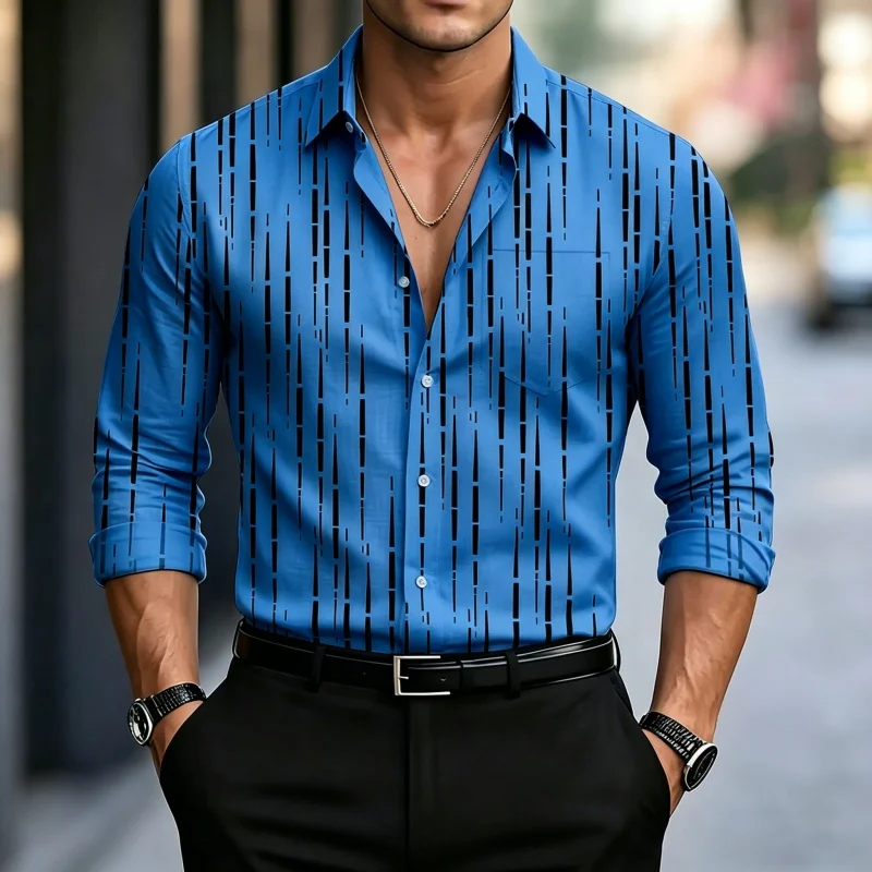 European and American Light Luxury Men's Shirt Striped Shirt Outdoor Street Style Printed Shirt Business Casual Men's Shirt