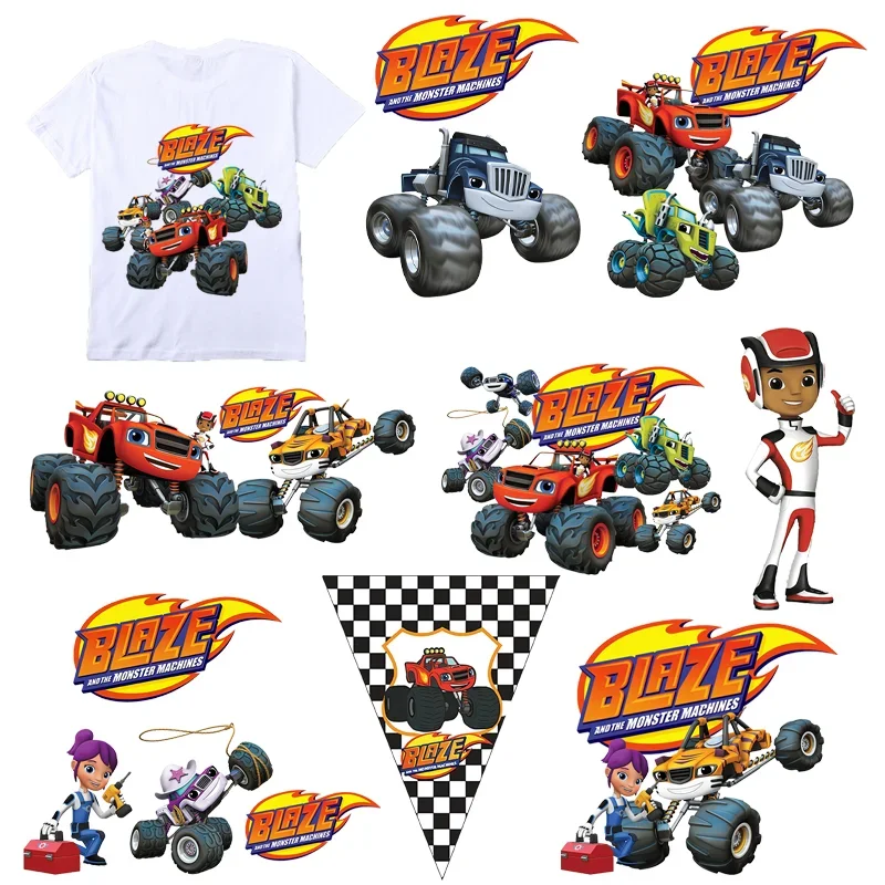 Blaze and The Monster Machines Heat Transfer Stickers Patches for Clothing T-Shirt Sweatshirt Iron on Patches Clothes Decor