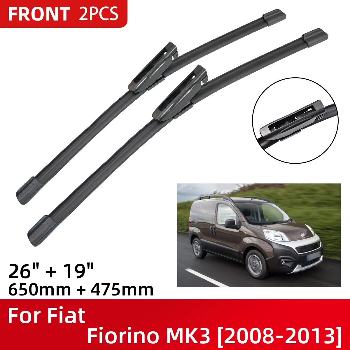 

Front Wiper Blades For Fiat Fiorino MK3 2008-2013 Windshield Windscreen Window 26"+19" 2008 2009 2010 2011 2012 2013