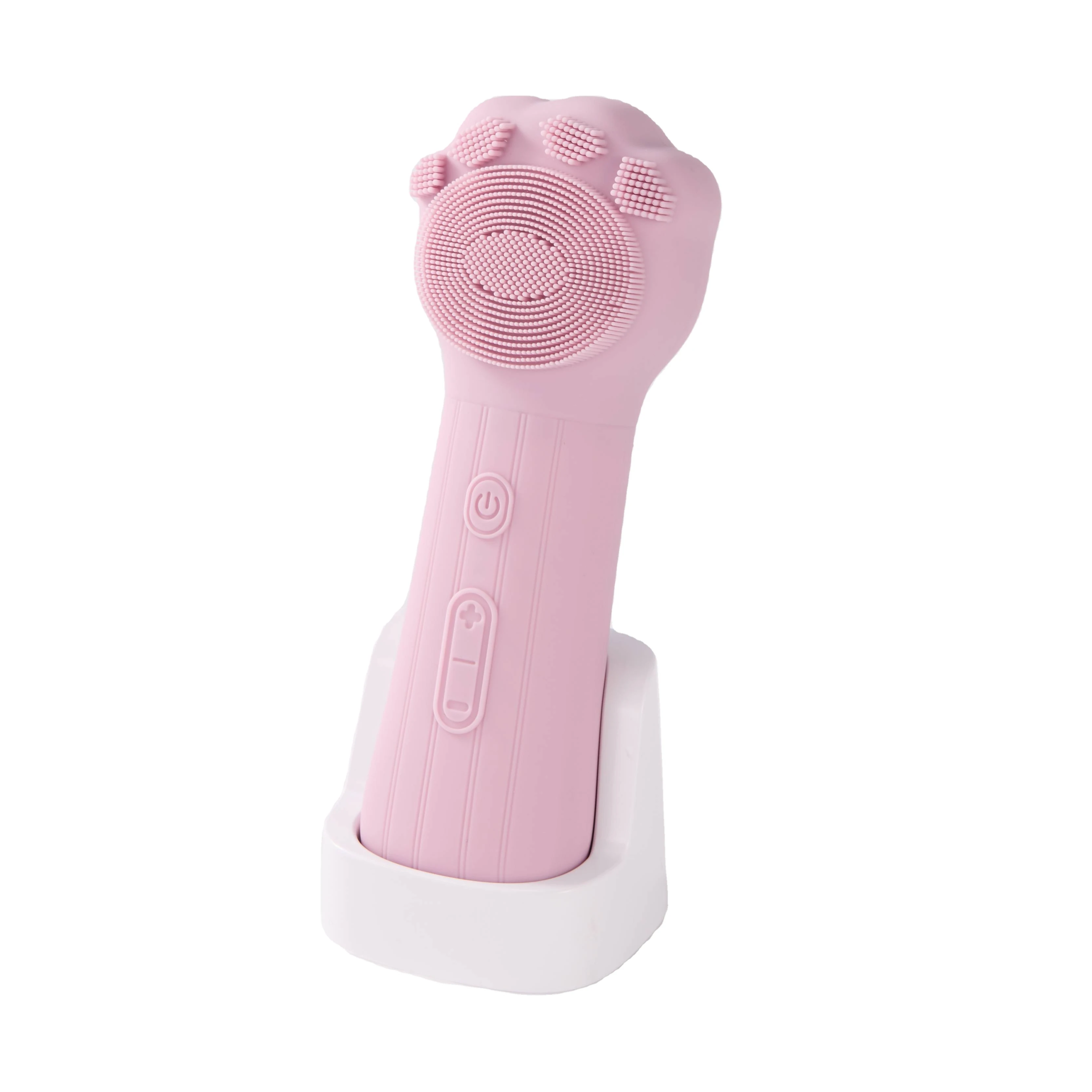 OEM Custom Cat Paw Sonic Facial Cleanser 7 Gears Red Green Light Therapy IPX7 Waterproof Silicone 2-in-1 Portable