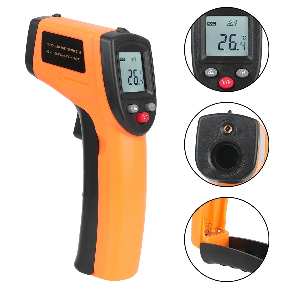 GM320 الرقمية-50 ~ 380 ° C C/F مقياس درجة الحرارة بالليزر بندقية البيرومتر الصناعي بالأشعة تحت الحمراء عدم الاتصال ميزان الحرارة بالأشعة تحت الحمراء ﻿