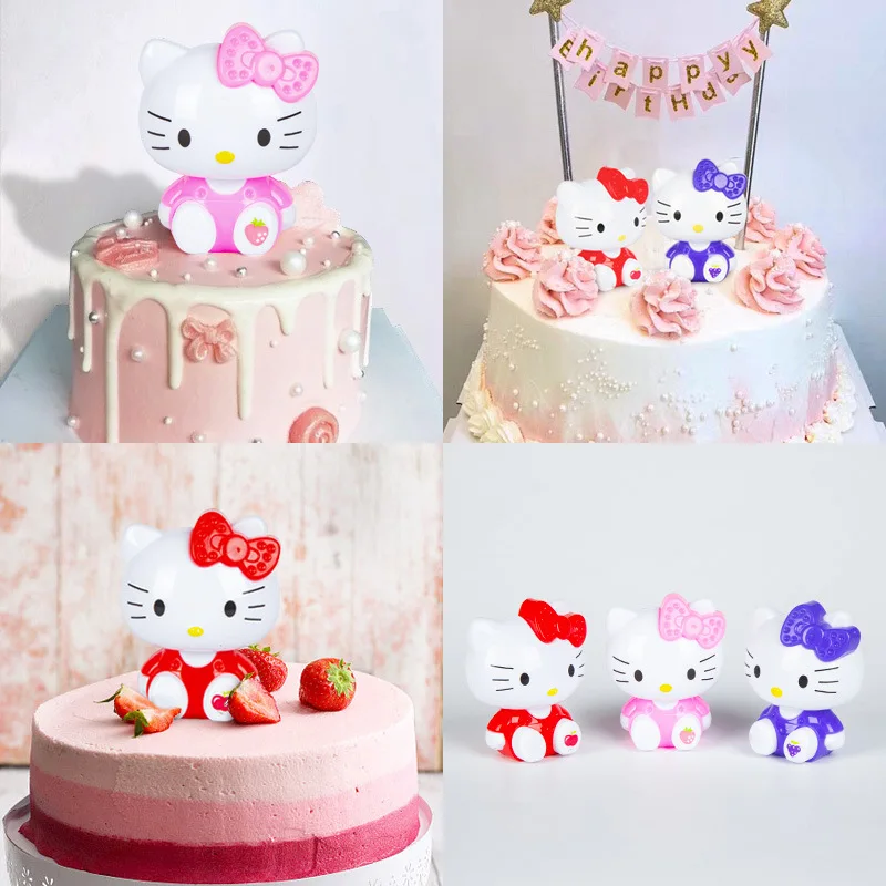 Hello kitty cake decorative ornaments children\'s birthday decoration girl\'s party accessories cute plastic cake toppers kids toy