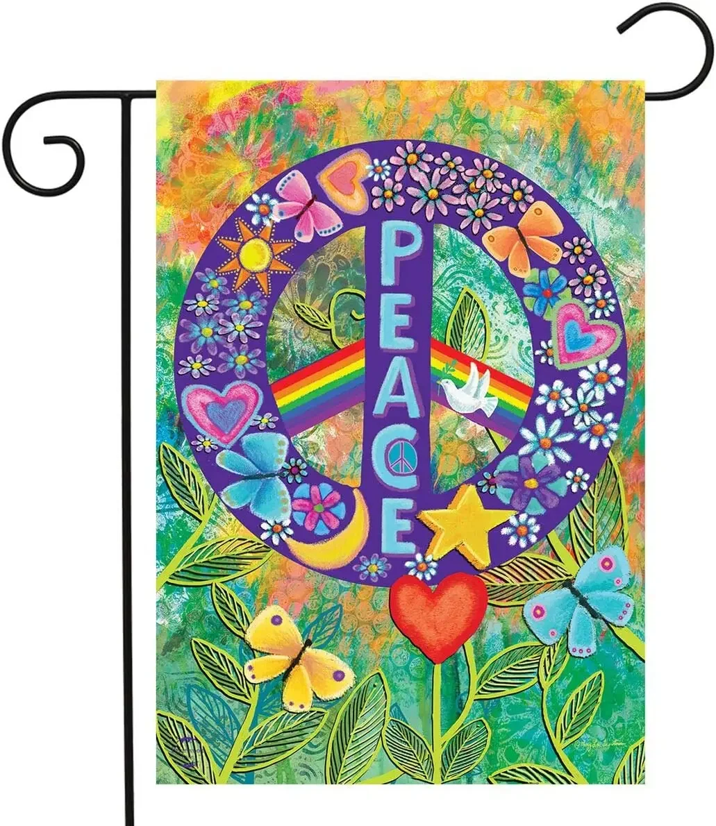 Peace Floral Garden Flag Primitive Everyday 12x18 Inch Briarwood Lane Vivid Pattern Double Sides Designed