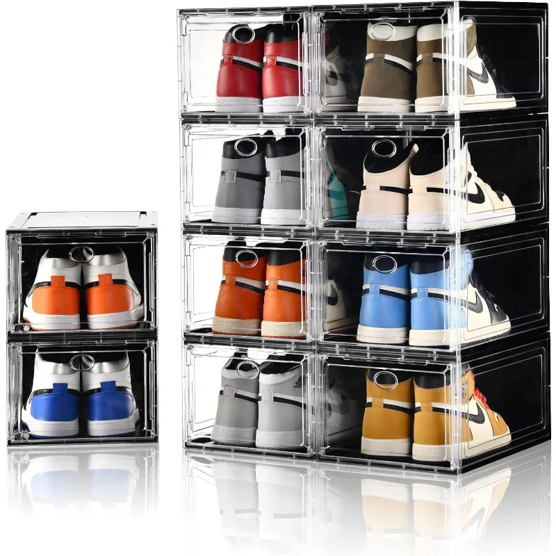 10 Pack Shoe Boxes Stackable,Upgraded Sturdy Storage Box with Clear Magnetic Door,Multifunctional Sneaker Organizer Fit up