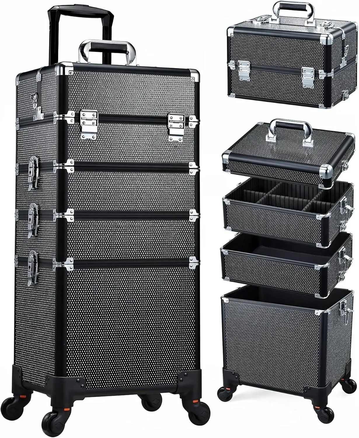 5 In 1 Rolling Makeup Case On Wheels Large Cosmetology Case Organizer Beauty Cosmetic Train Case Travel Nail Cart For Make Up St