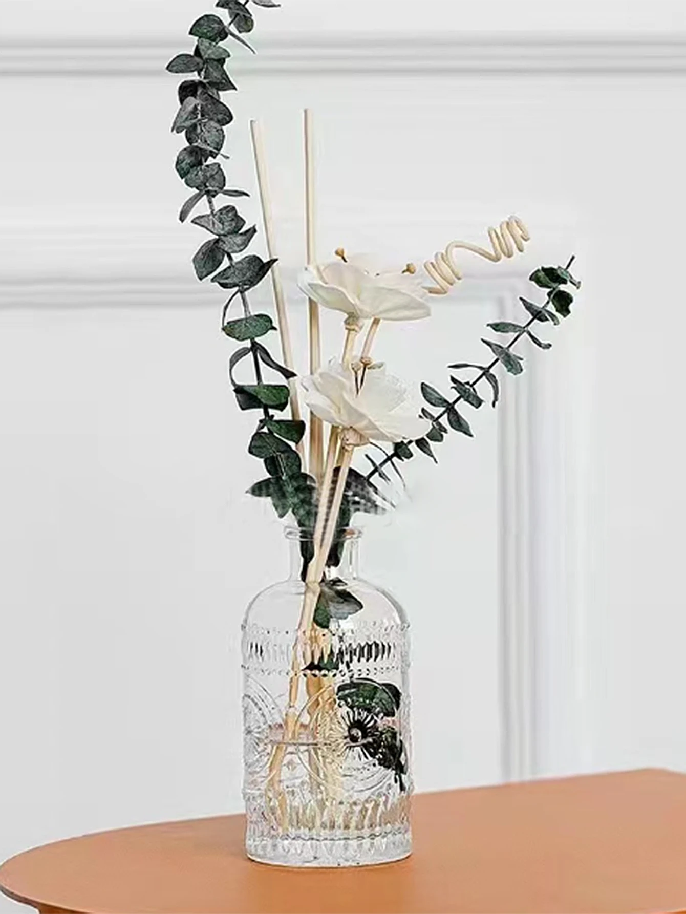 Embossed Glass Vase Retro Flower Vase Nordic Home Decor Plant Pot Room Decoration Accessories for Living Room Desktop Decoration