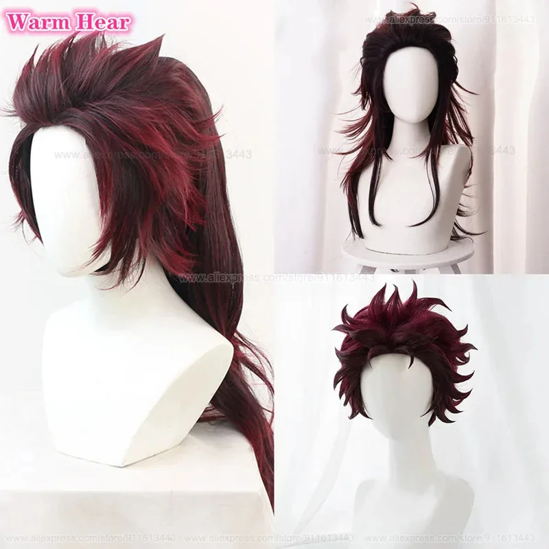 

qq28LQKamado Tanjirou 3 Styles Long Reddish Brown Cosplay Anime Wigs Heat Resistant Synthetic Hair Party + A Wig