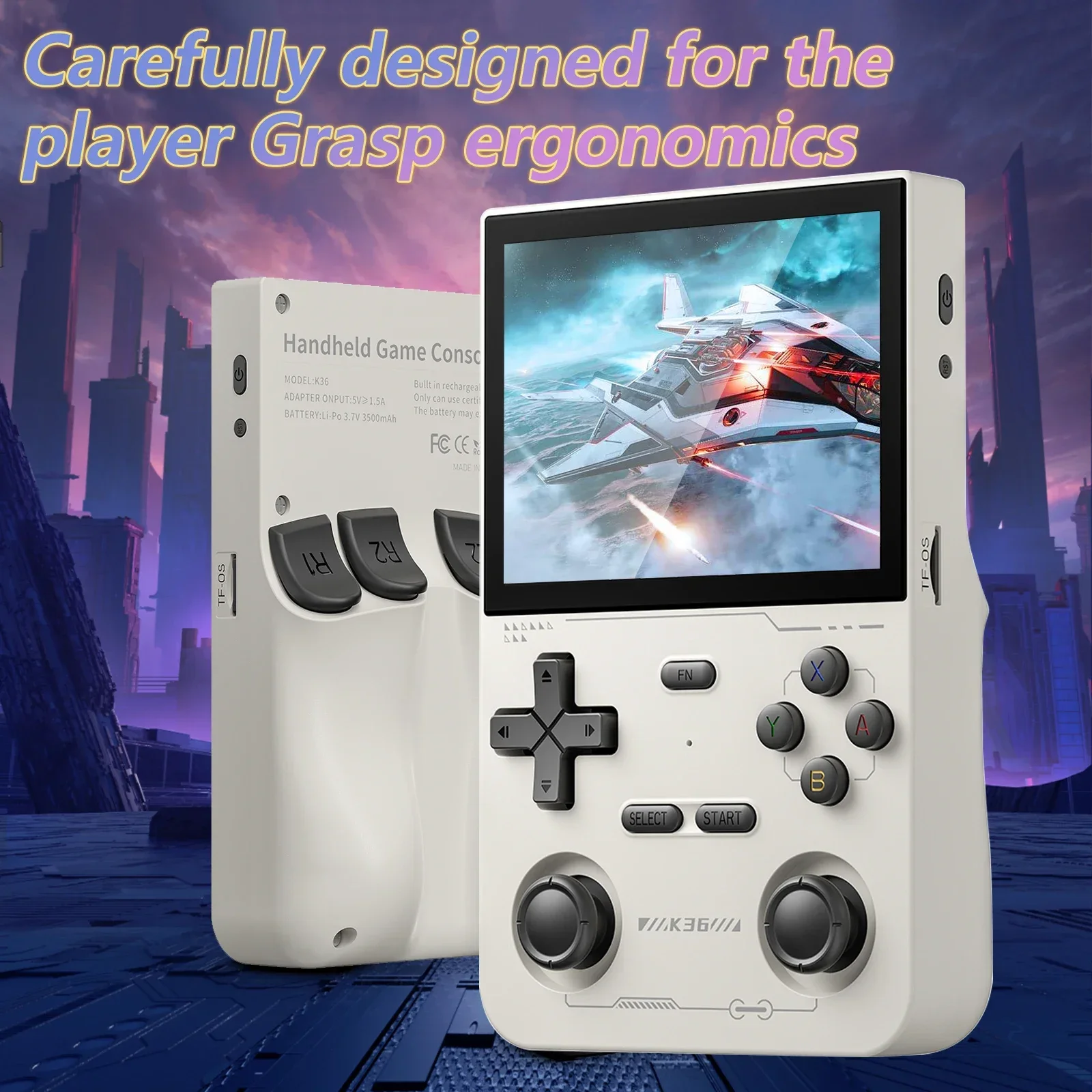 GAMINJA K36 Handheld Game Console 3.5Inch IPS 640x480 Screen Built in 128GB Memory Classic Games Portable Handheld Game Console