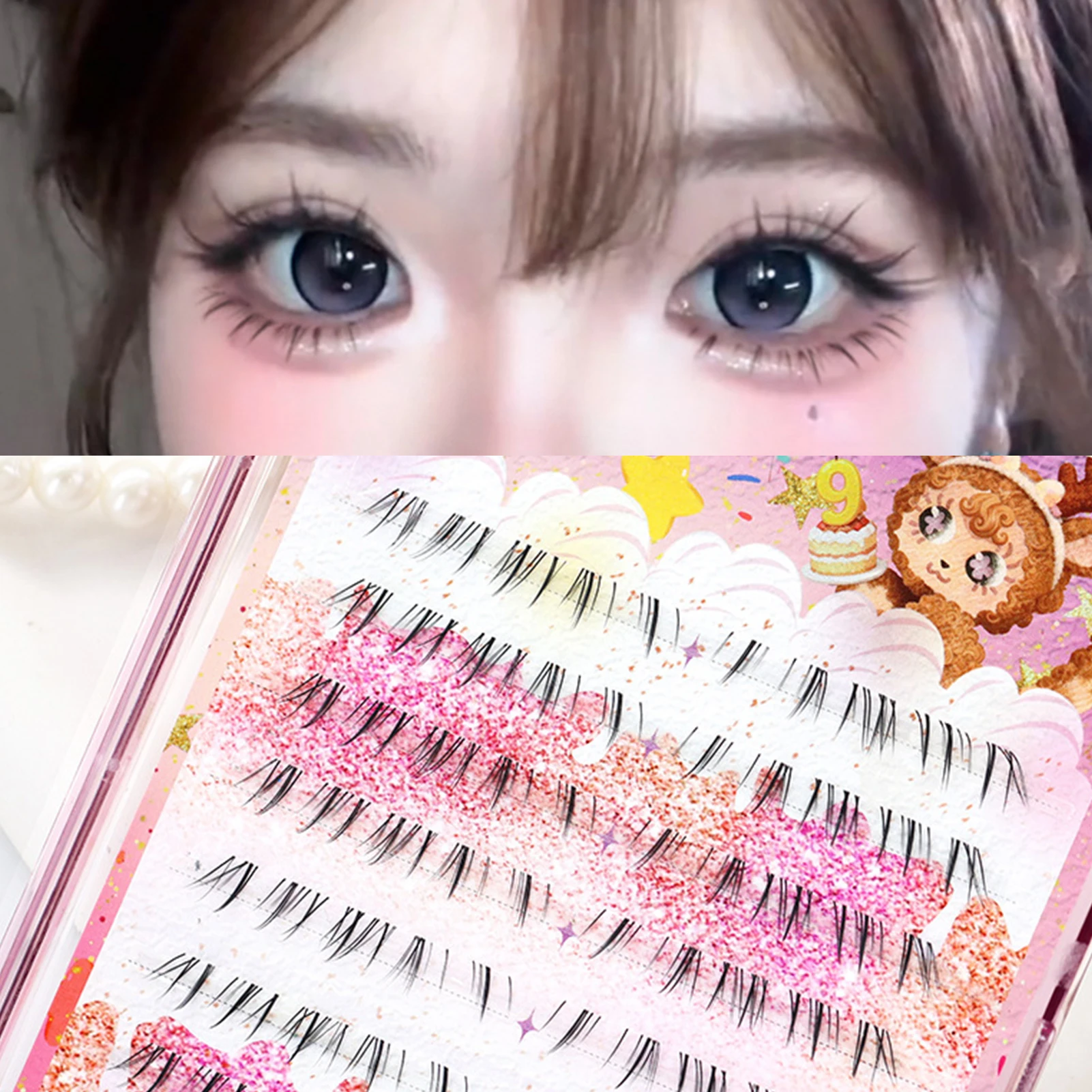 Cat Eye Style Lower Lashes Black C Curl 6-8mm Mixed Length False Eyelashes Transparent Band Natural Individual Lashes Clusters