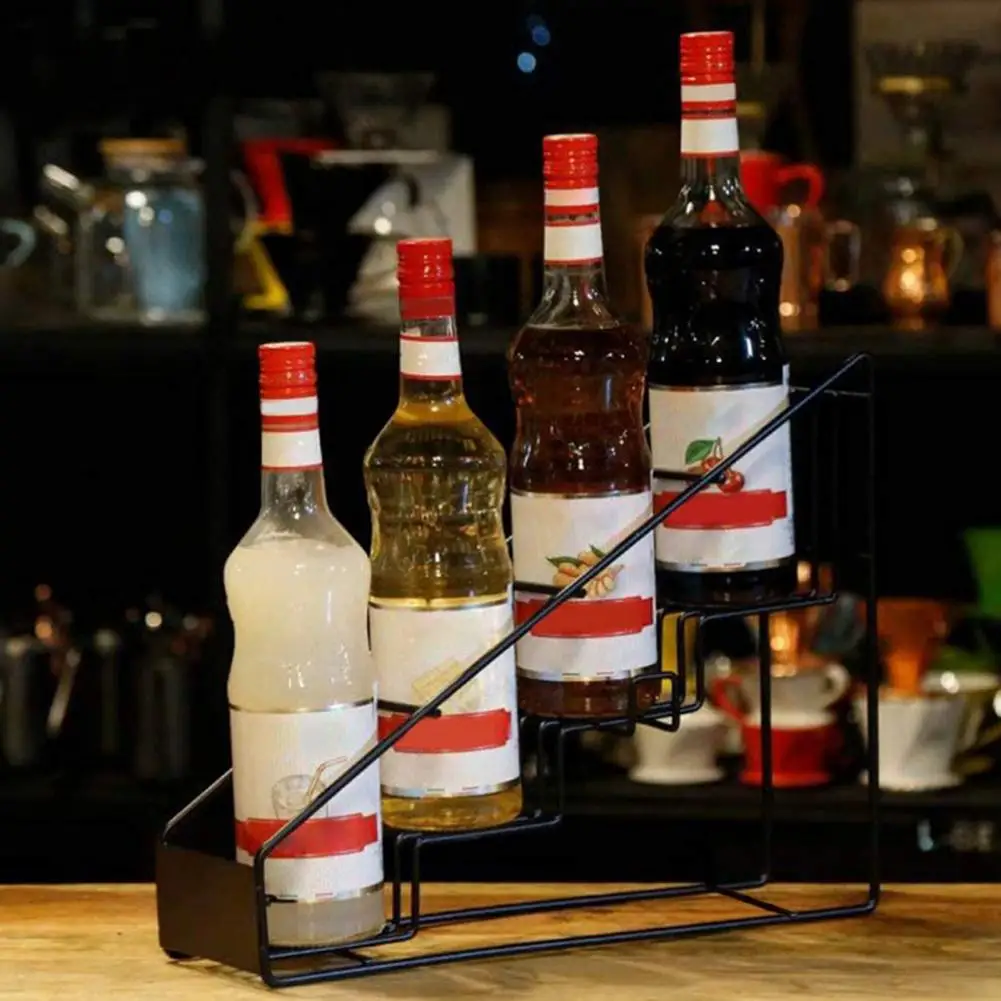 Divisor de botellas de 4 orificios, estante trapezoidal para jarabe de café, organizador para botellas Torani Monin, café que ahorra espacio para 4 jarabe