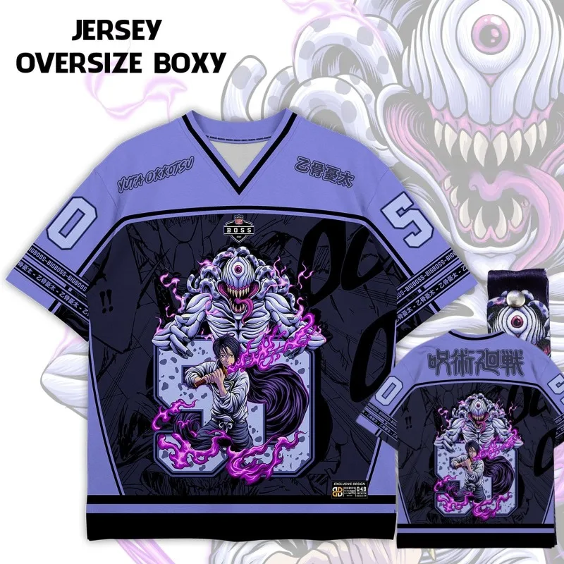 Anime Jujutsu Kaisen Choso Print Jersey Shirt Men Women Casual Hip Hop Streetwear Oversized V-Neck Tee Anime Fan Merchandise