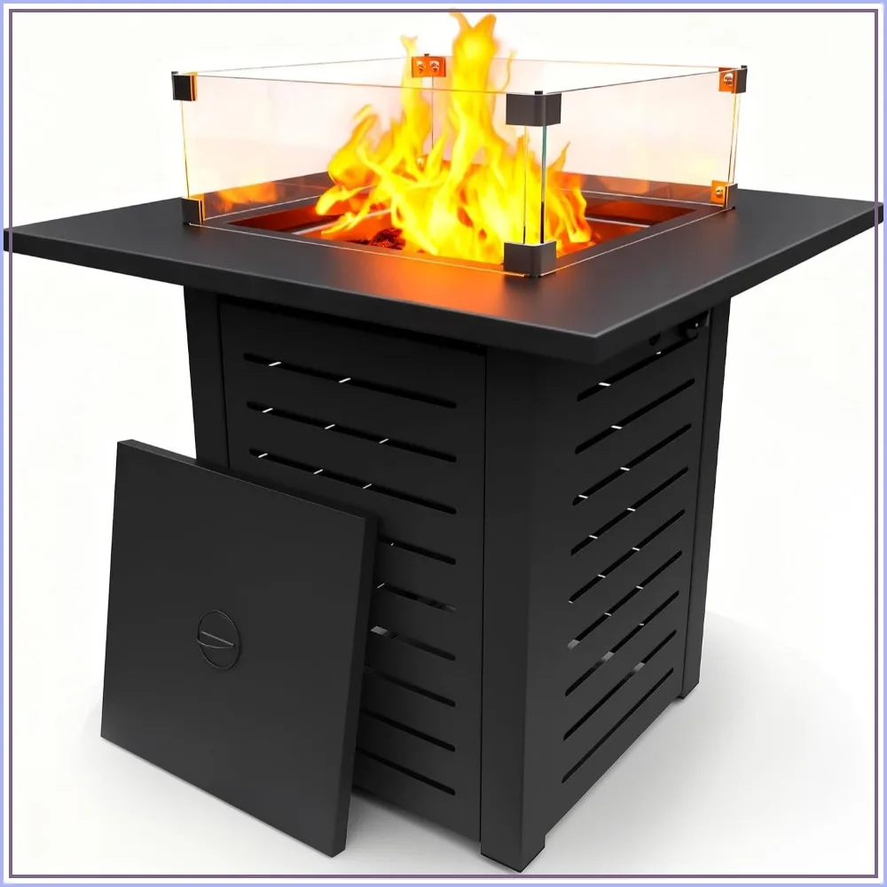 28'' Propane Fire Pit Table 50,000 BTU Steel Gas Firepit for Patio Deck Garden with Lid Cover Guard