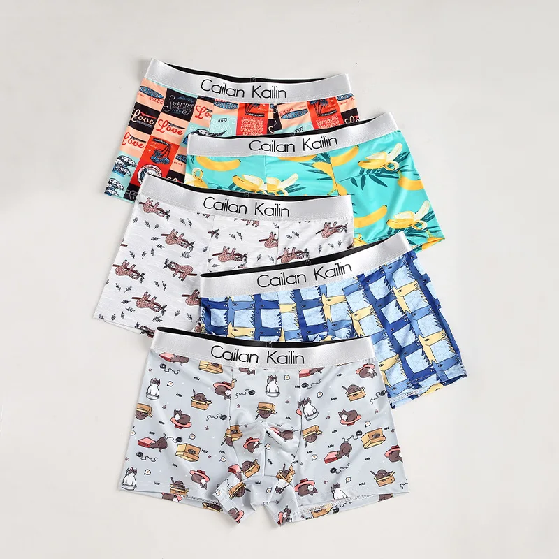 Spot Ice Silk Printed Student Loose, Breathable Comfortable Quadrangle Pants Cute Cartoon Cool Pants Underwear for Men Cotton