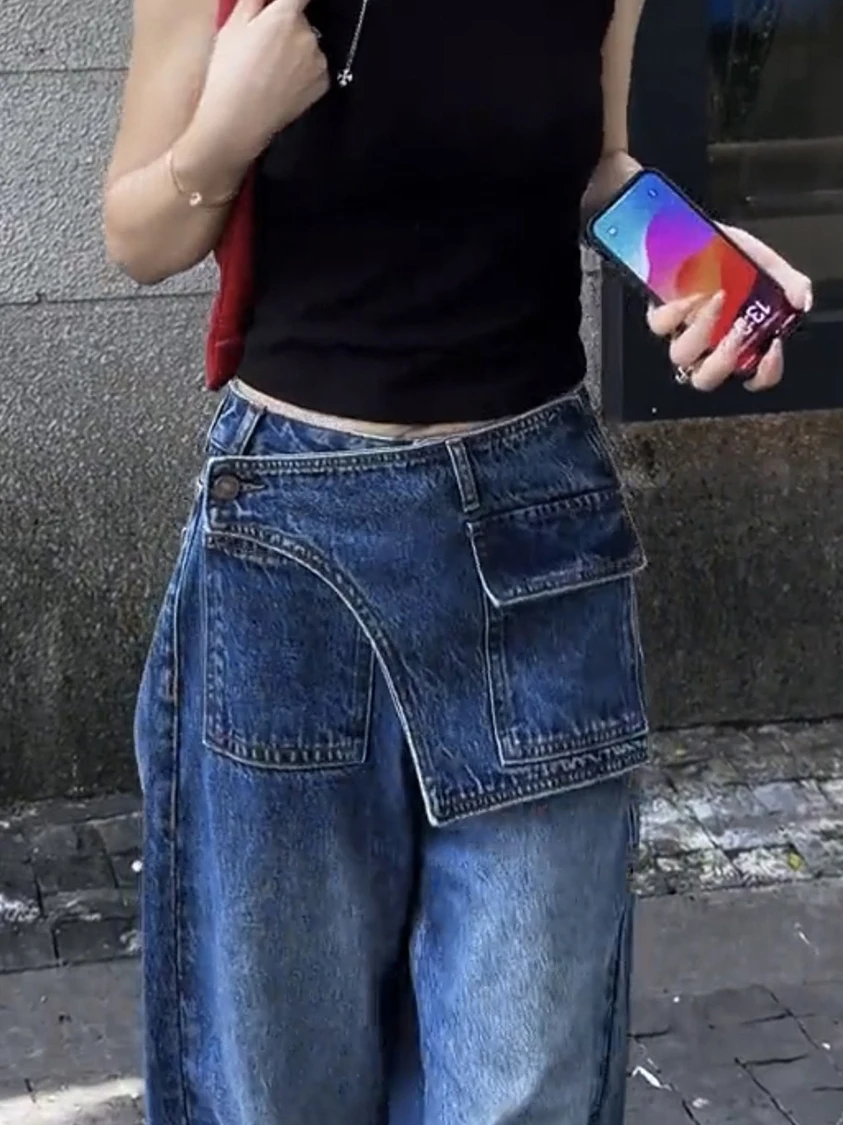 High Waist Wide Leg Denim Jeans Women's plus Size Loose Pants American High Street Retro Straight Long Trousers