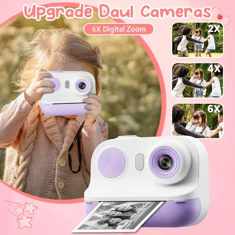 Instant Print Camera For Kids Mini Digital Video Camera Dual Lens Photo Printing Portable Thermal Paper Toys Camera Kids Gifts