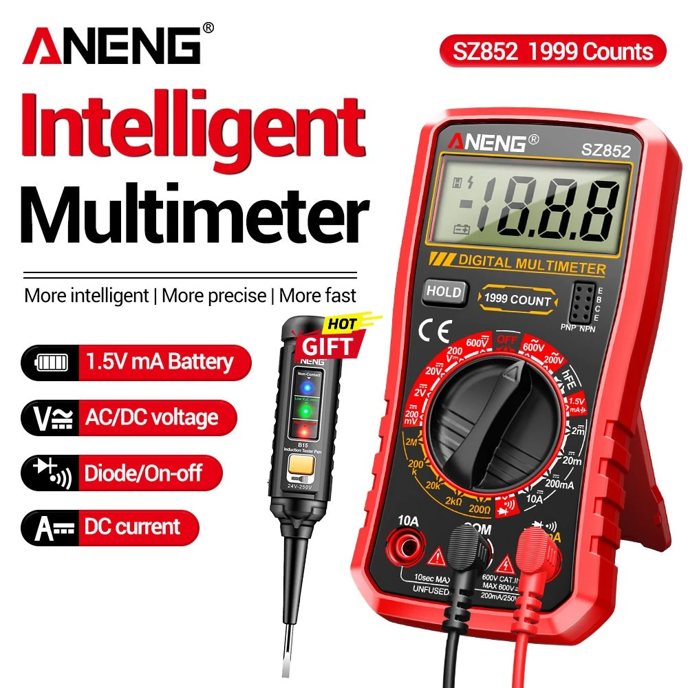 ANENG SZ852 Digital Multimeter With B15 Voltage Tester Pen 1999 Counts AC DC Voltage Current Resistance Electrician Repair Tool