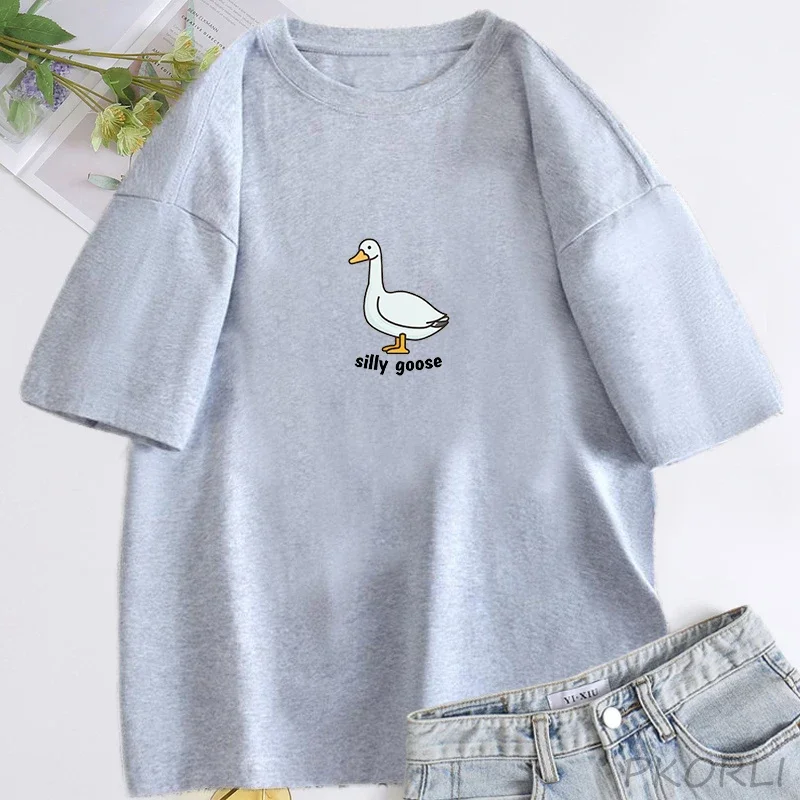 Silly Goose T-Shirt Women Trendy Unisex T Shirt Summer Cotton Short Sleeve Fuuny Goose Tshirts Tops Unisex Aesthetic Clothing