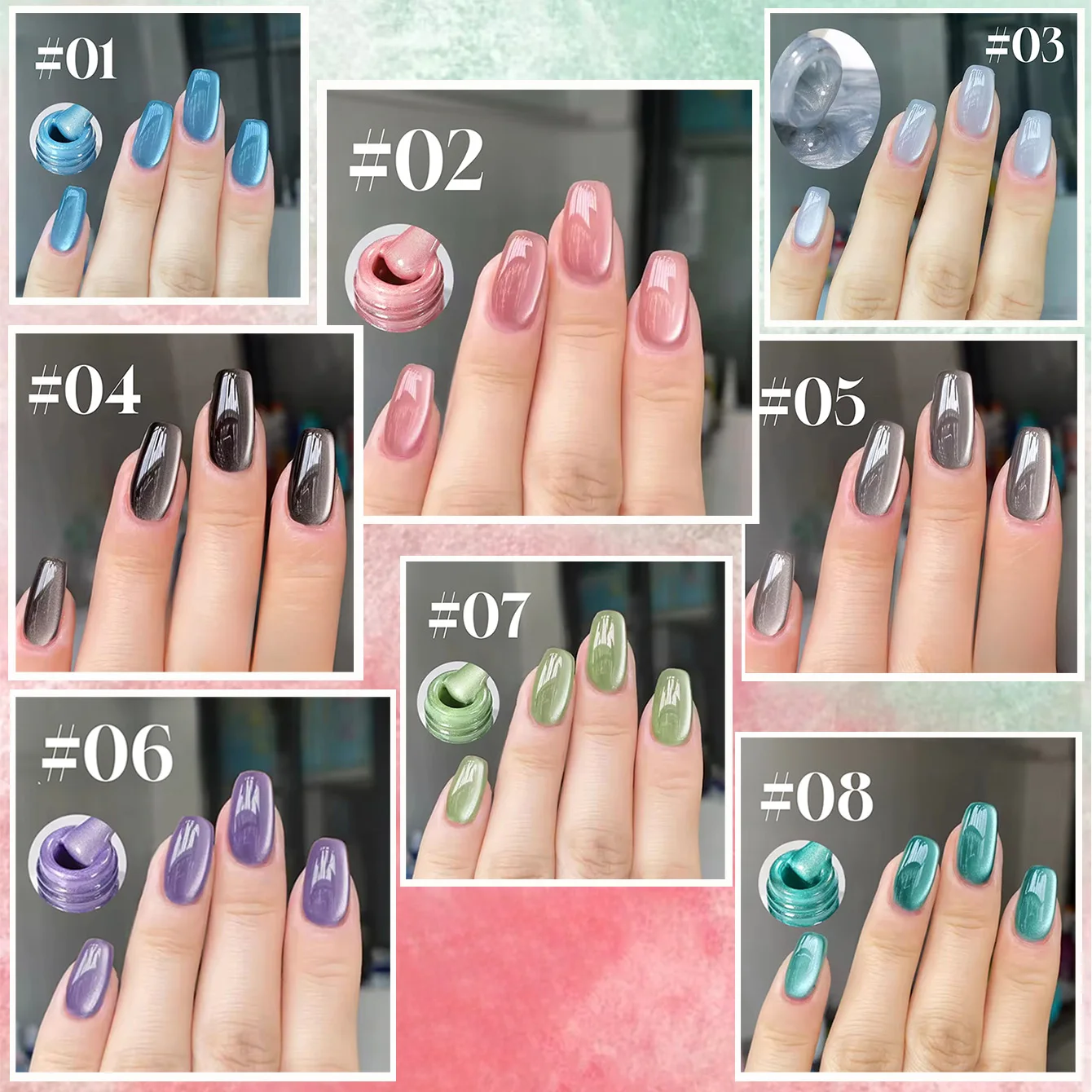 1-12 قطعة WS الصيف الأظافر الجليد الشفاف الأبيض الزجاج حبة القط العين هلام طلاء الأظافر 2025 Y2K مسمار سوبر فلاش تبييض شعبية هلام