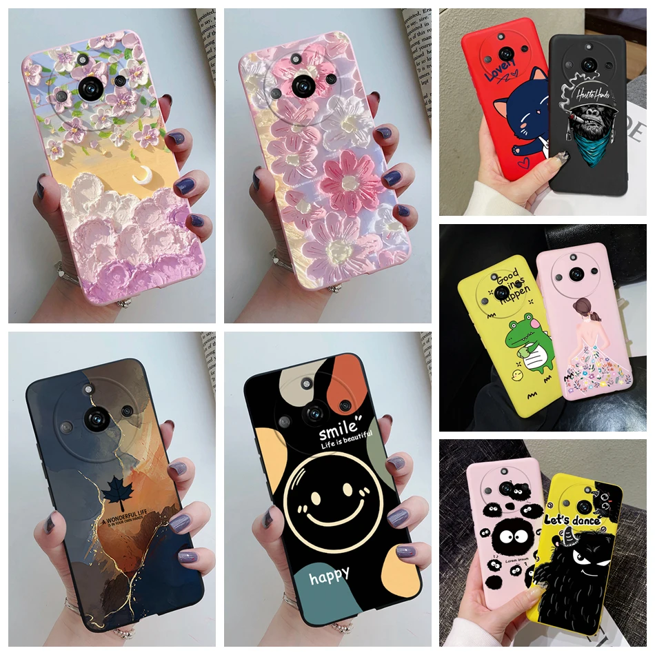 For Cover Realme 11 Pro Plus Case RMX3740 Cute Cartoon Cat Flower Soft Silicone Phone Covers For Realme11 11Pro+ 5G 2023 Bumper