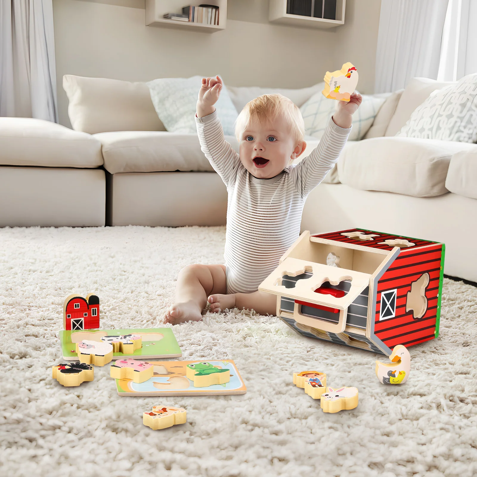 1 conjunto 1 conjunto de animais de fazenda de madeira para crianças montessori pré-escolar atividades de aprendizagem forma classificação playset empilhamento de madeira natural