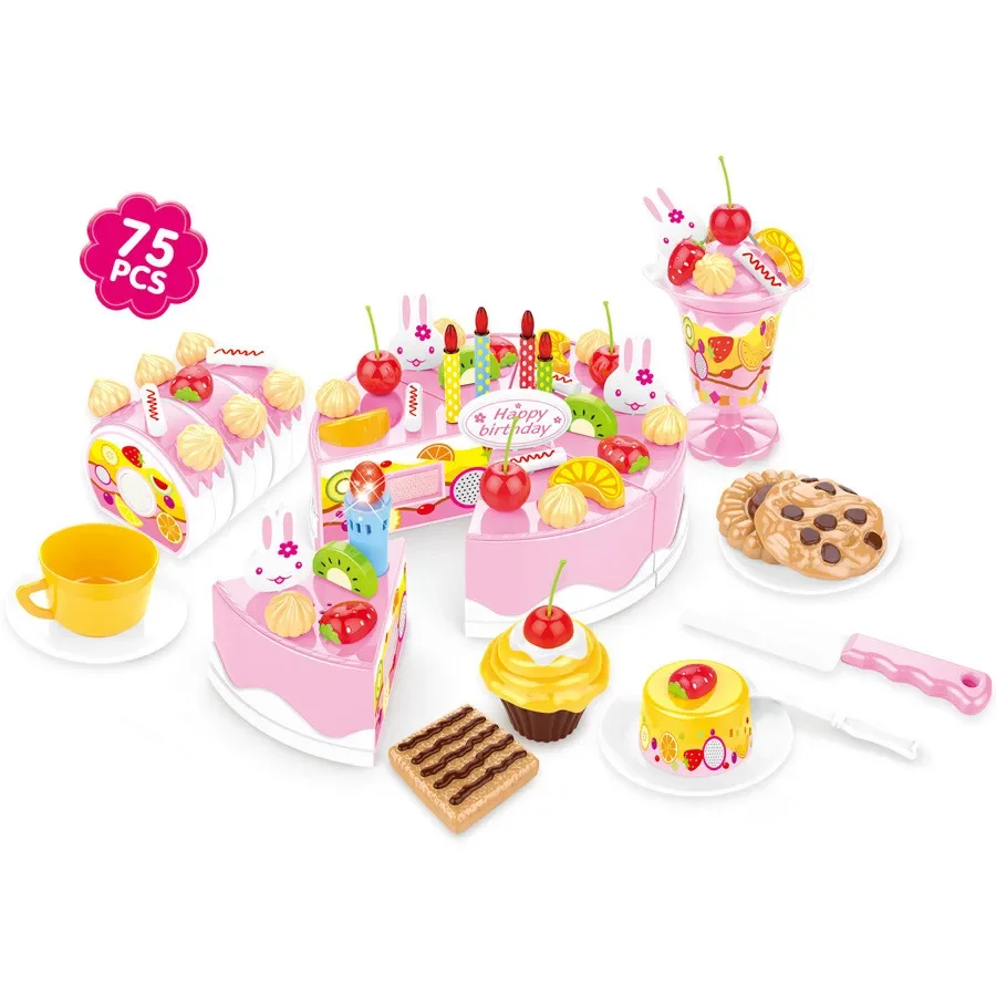 75pcs/set High Quality Can cut the birthday cake Dessert biscuit ice cream Candle Play house Interactive Toy baby best gift