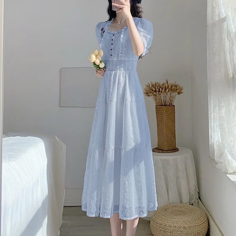 nieuwe lente zomer mode casual plus size merk vrouwelijke vrouwen meisjes korte borduurwerk kanten jurk mouw