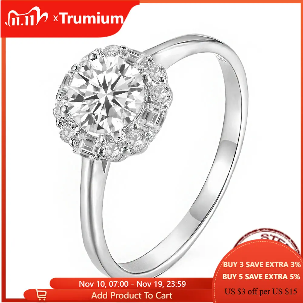 

Trumium Real 925 Sterling Silver Top Quality Elegant Round Sparkling 5A Zircon Finger Ring For Women Wedding Engagement Jewelry