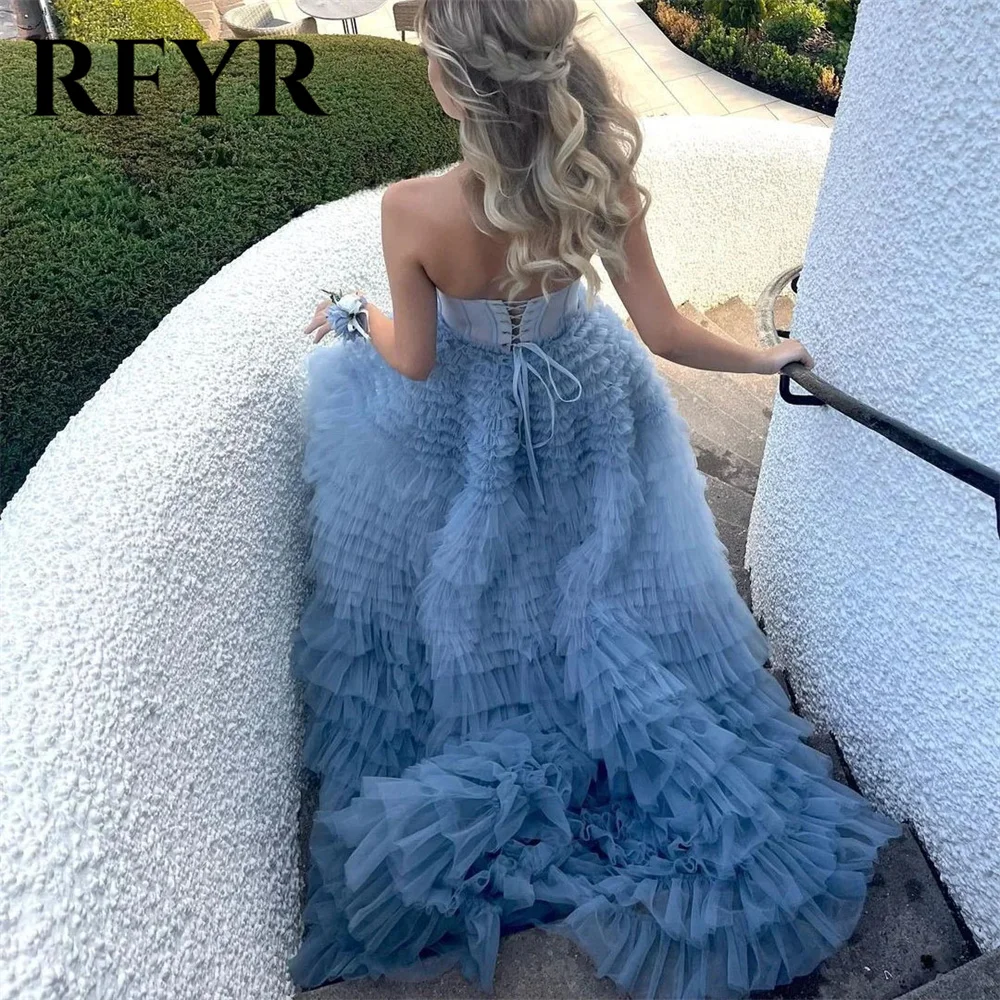 RFYR Elegant Long Prom Dresses Sweetheart A-Line فستان سهرة Crumpled Tulle Ruffles Evening Dress Tiered Party Dress Customized