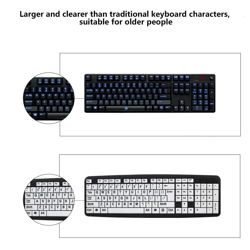 USB Wired Gaming Keyboard 107 Large Kaycap For Elderly And Low Vision Best Gift Ergonomic Waterproof Keypad For Laptop Computer