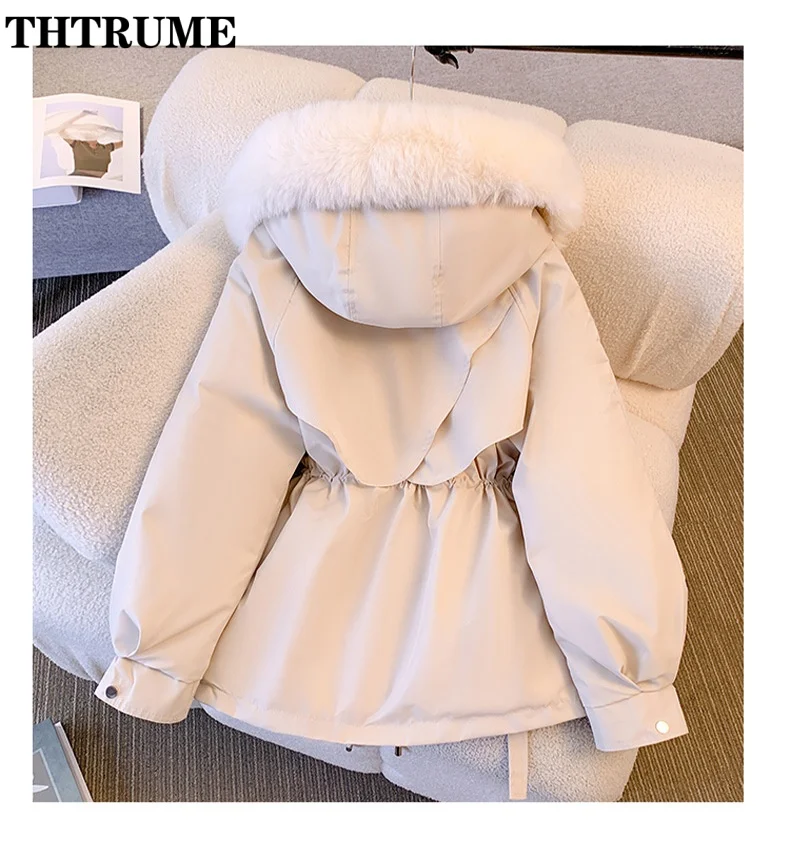 Elegant Fleece Lined Hood Down Jackets For Women Fashion Long Sleeve Drawstring Korean Parka Coats Casual Female Clothing Parkas