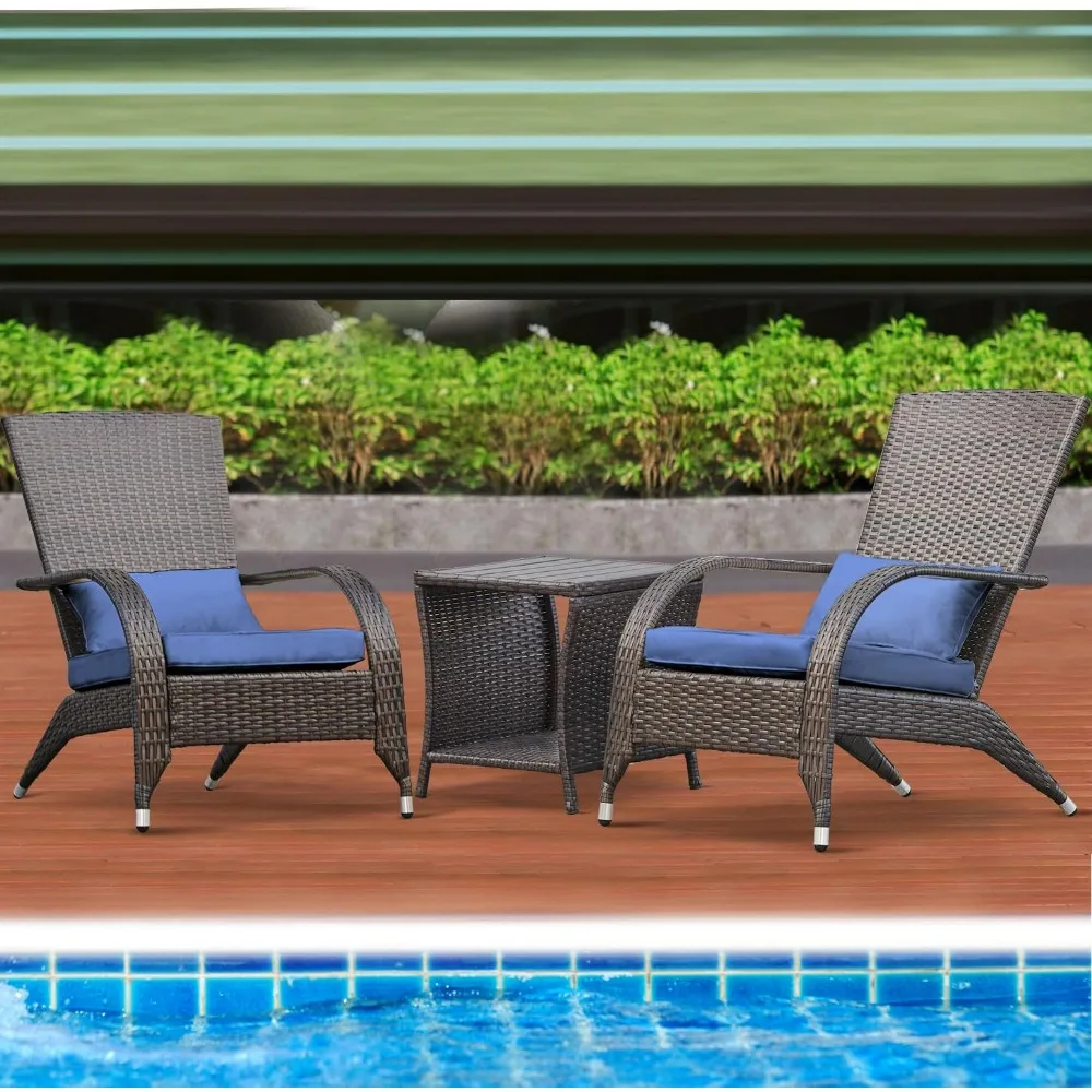 Set Kursi Adirondack Anyaman Luar Ruangan 2 Kursi Lubang Api Rotan Kursi Teras Aksen Santai Nyaman Ukuran Besar dengan Bantal Lembut De Rendah