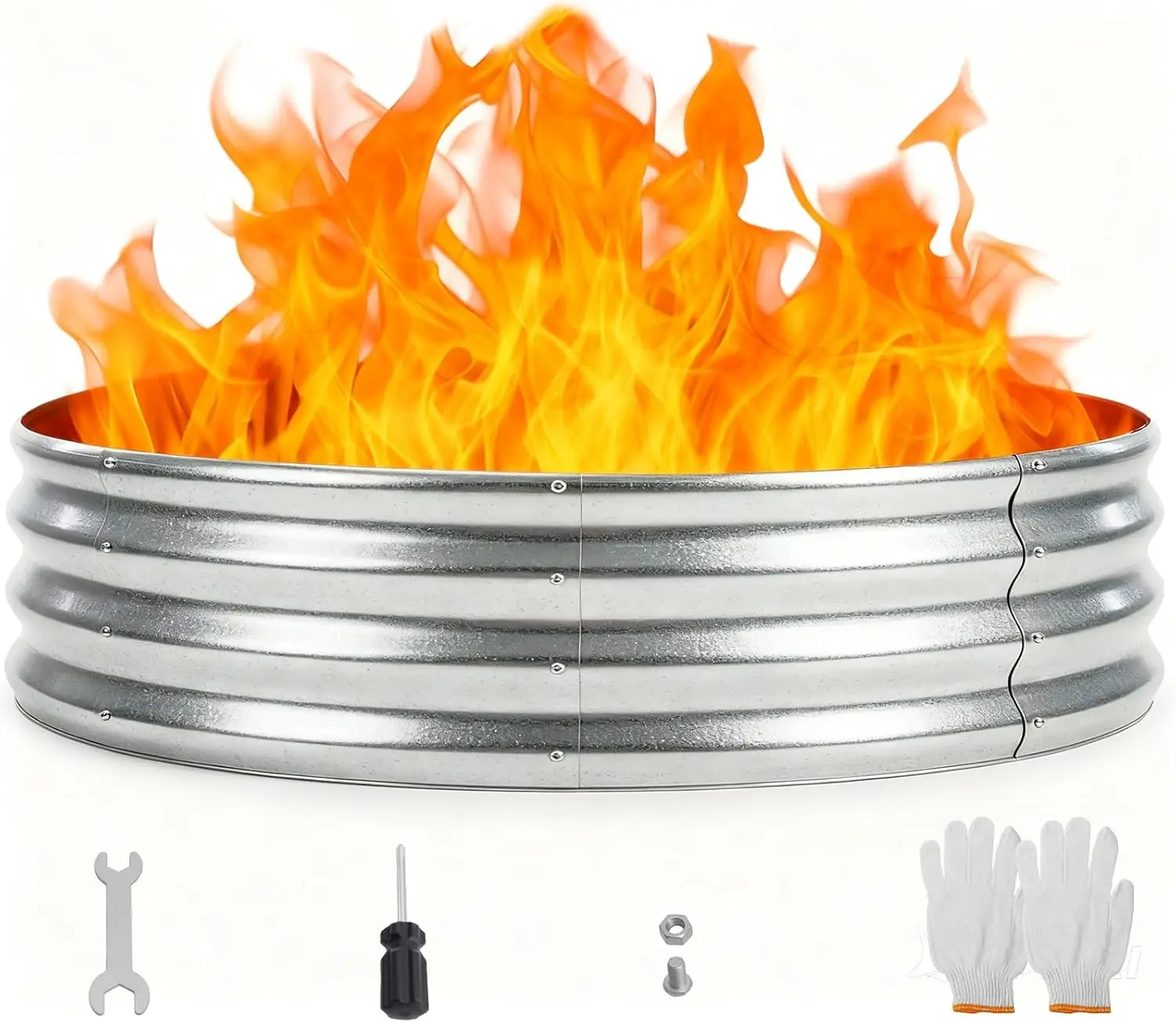 

5FT Round Fire Ring Pit, Outdoor Camp Firepit, Heavy Duty Galvanized Steel 60 Inch Foldable Outside Wood Burning Bonfire Fire