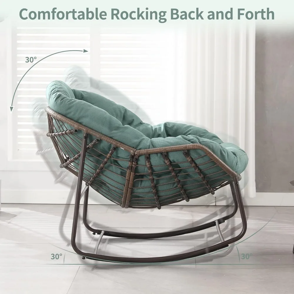 Outdoor Papasan Rocking Chair - Oversized Comfy Patio Chair Indoor Egg Royal Rattan Rocking Chair with Cushion