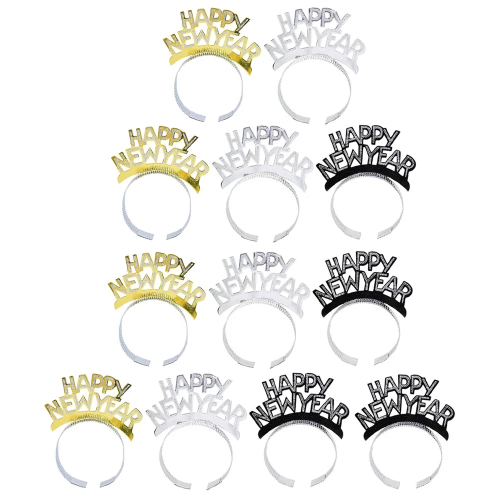 12 Pcs New Year Headband Headbands for Women Party Accessories Tiaras Happy Girls Black Decorate Miss