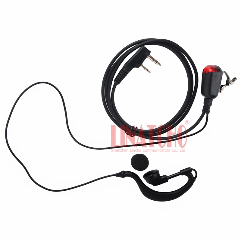 2 Pins K Type Walkie Talkie Wire Earpiece Red Light PTT Microphone Two Way Radio Earphone