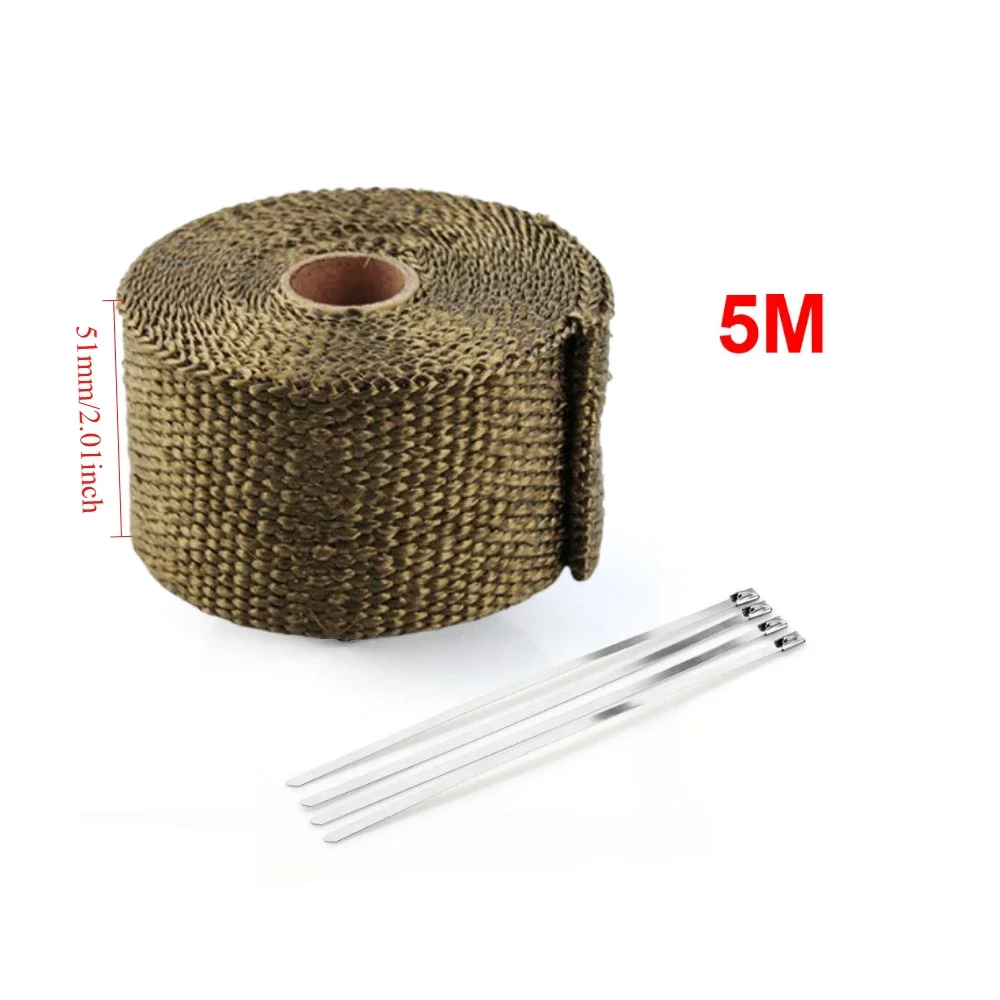 2''  51MM*5M Exhaust Pipe Insulation Thermal Heat Wrap Roll Width Insulation Cotton Banana Cloth Motorcycle Fiberglass Tape